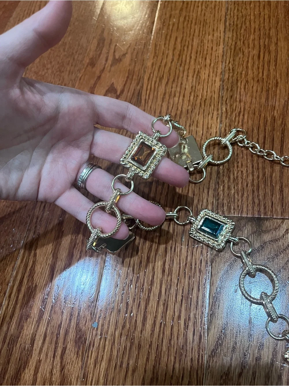 Gold-Tone Multi-Gem Square Link belt